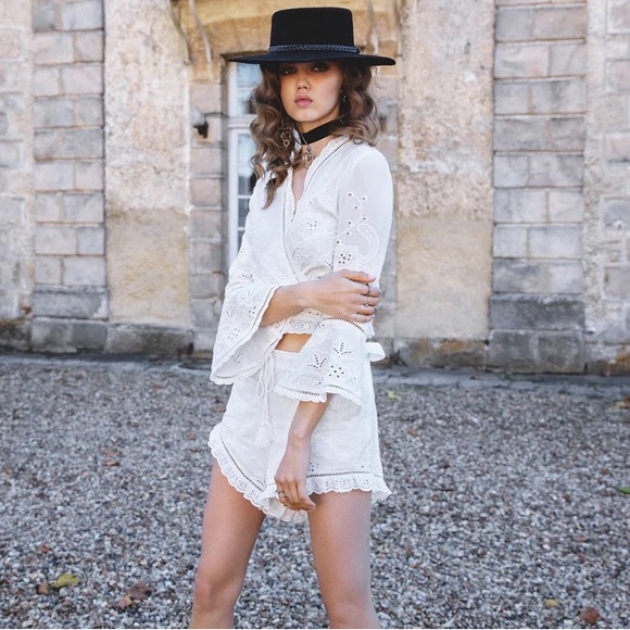 SPELL & THE GYPSY Damsel White Broderie Anglaise Long Sleeve Crop Wrap Top - Picture 6 of 16